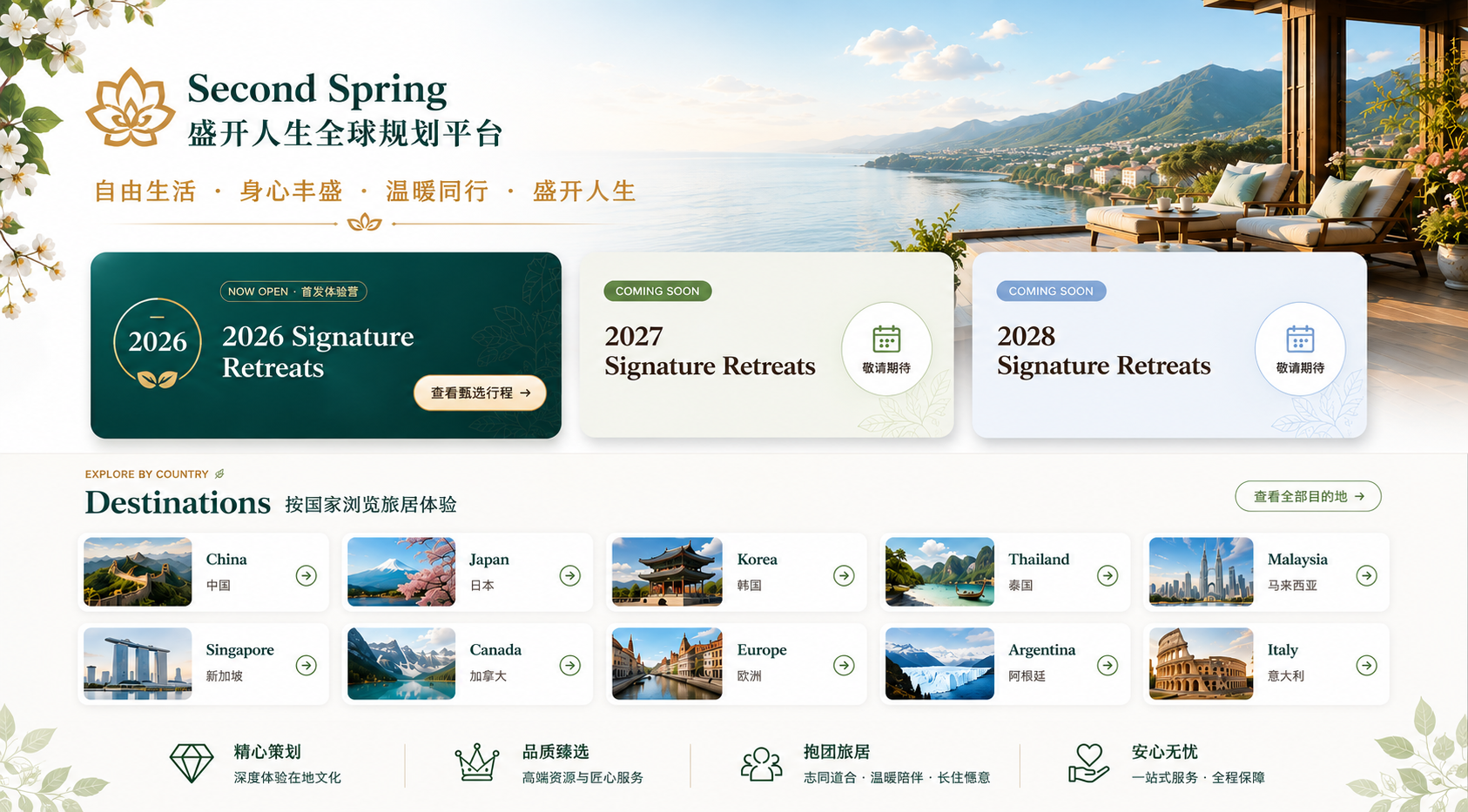 Second Spring Signature Retreats与全球目的地目录